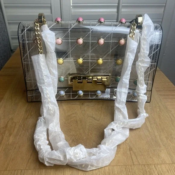 ZAC Zac Posen Women's Earthette Clear Gold Chain Shoulder Bag NWT